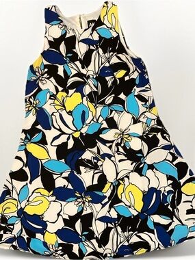 Anne Klein White Floral A-Line Dress with Blue and Yellow Accents